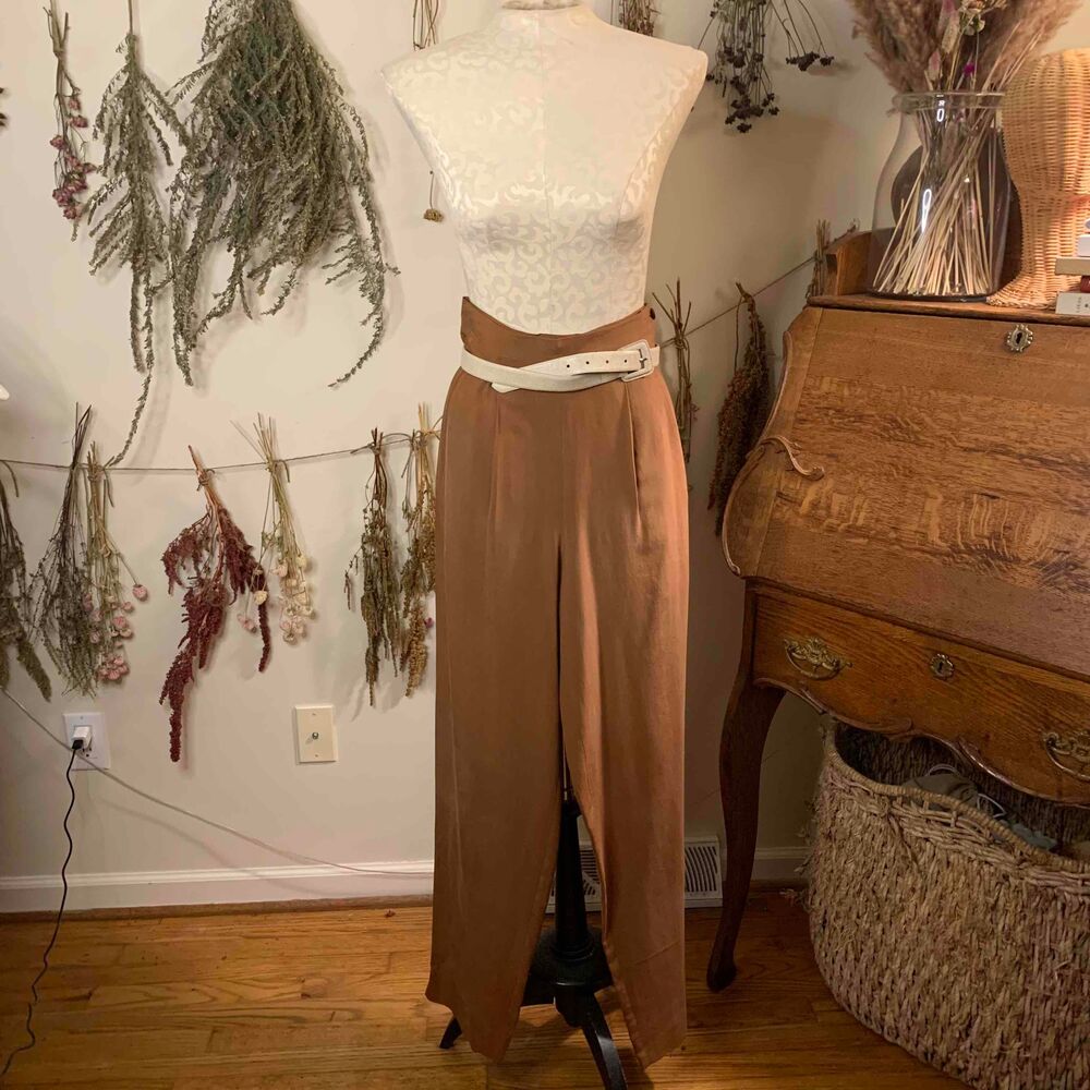 Studio G Camel Rust Colored 100% Silk Pleated Trousers Size 6 Holiday